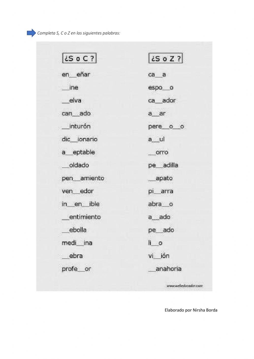 Ortografía: Uso de la C, S y Z