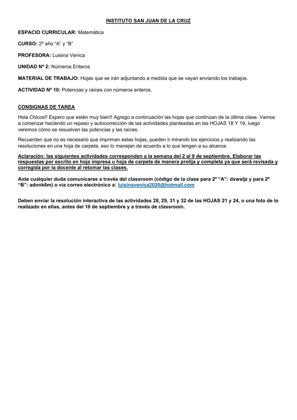 Potencias y Raíces de números enteros