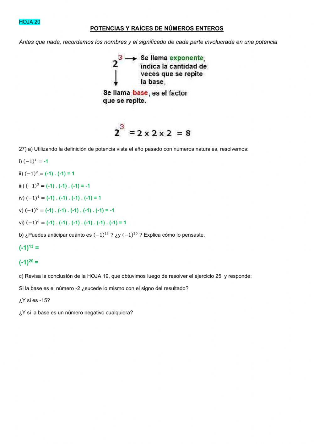 Potencias y Raíces de números enteros