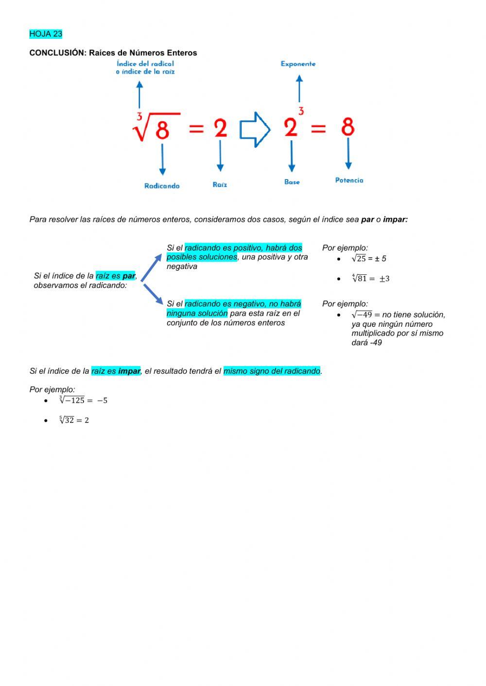 Potencias y Raíces de números enteros