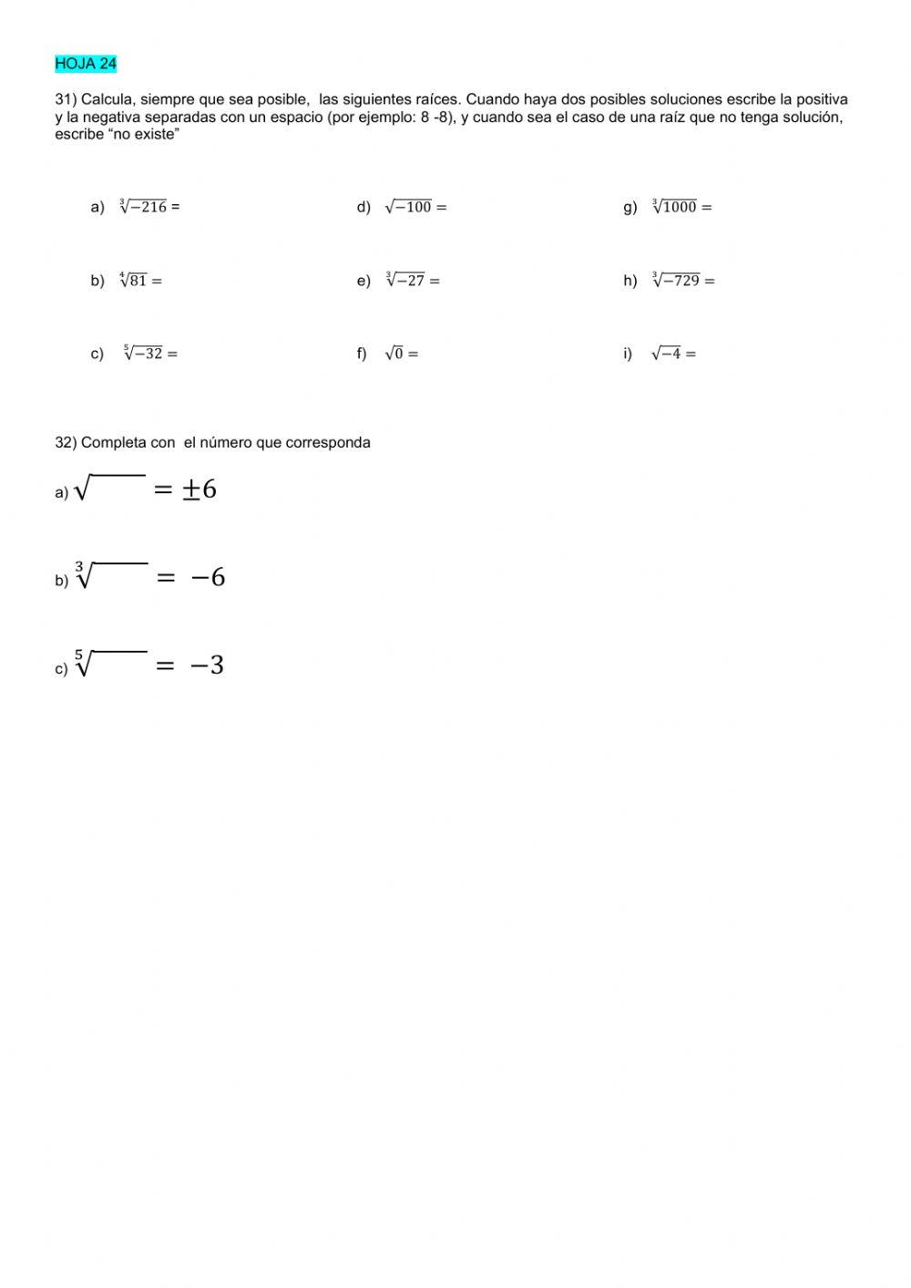 Potencias y Raíces de números enteros
