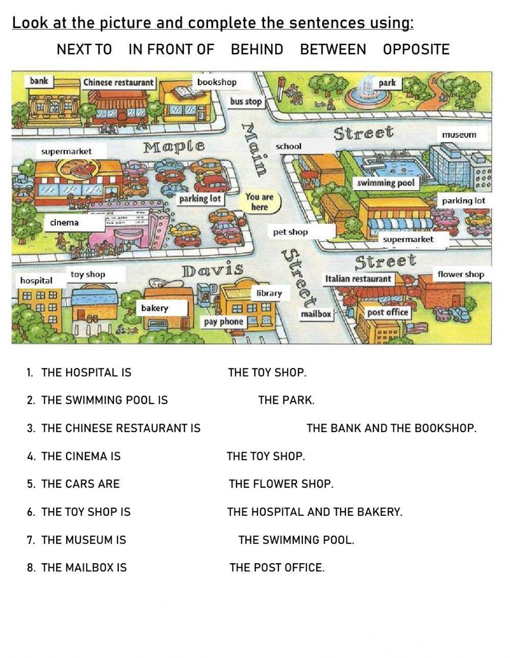 Prepositions Of Place And Movement And Places In Town English Esl Prepositions Of Place And Movement And Places In Town English Esl