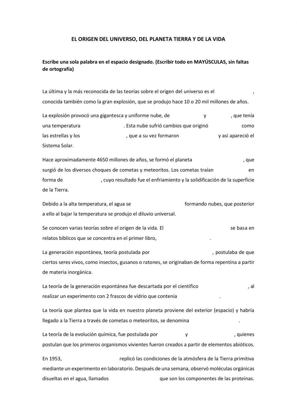 Origen del universo, de la Tierra y de la vida