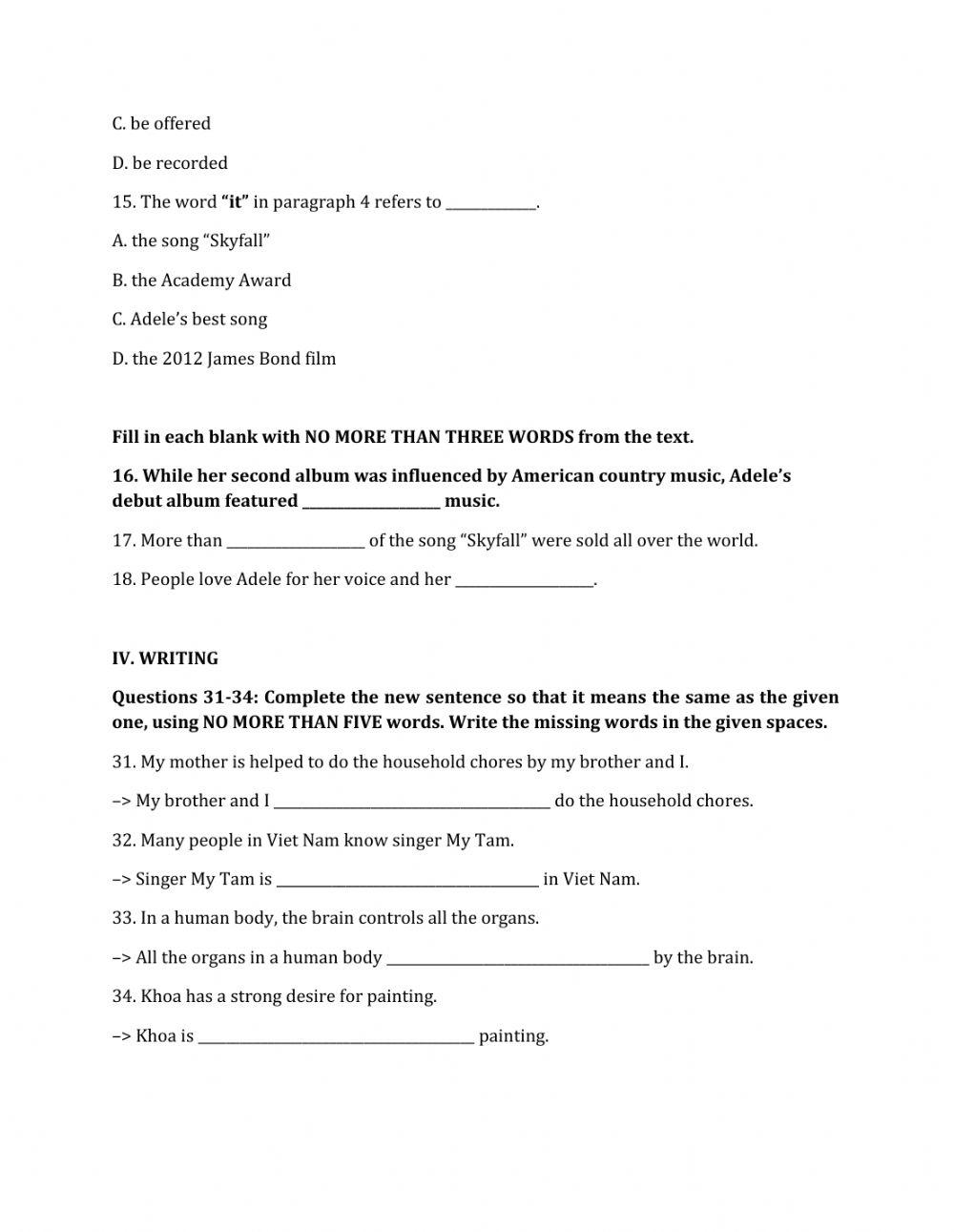 Lớp 10 - Kiểm tra một tiết số 1