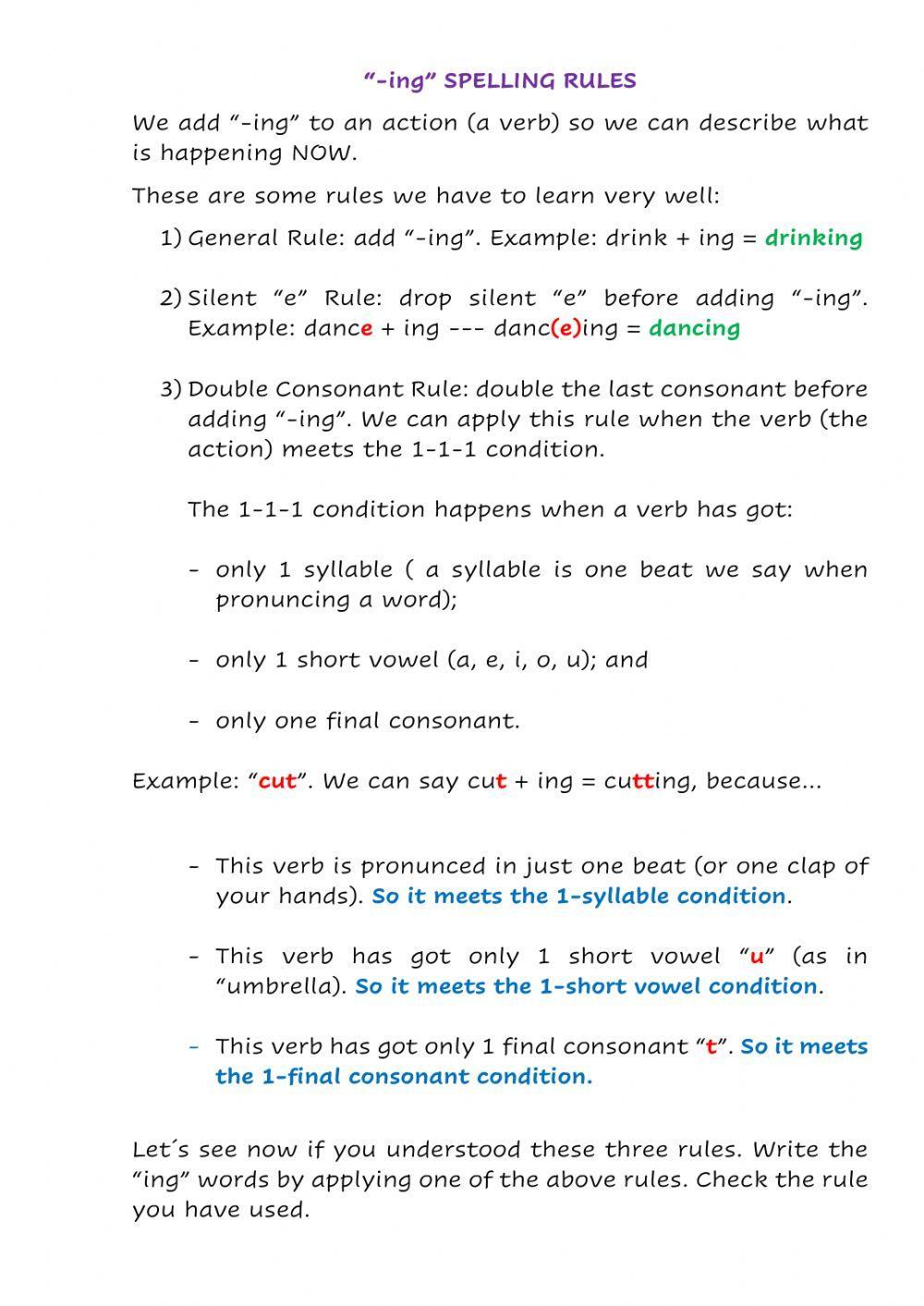 -ing- spelling rules