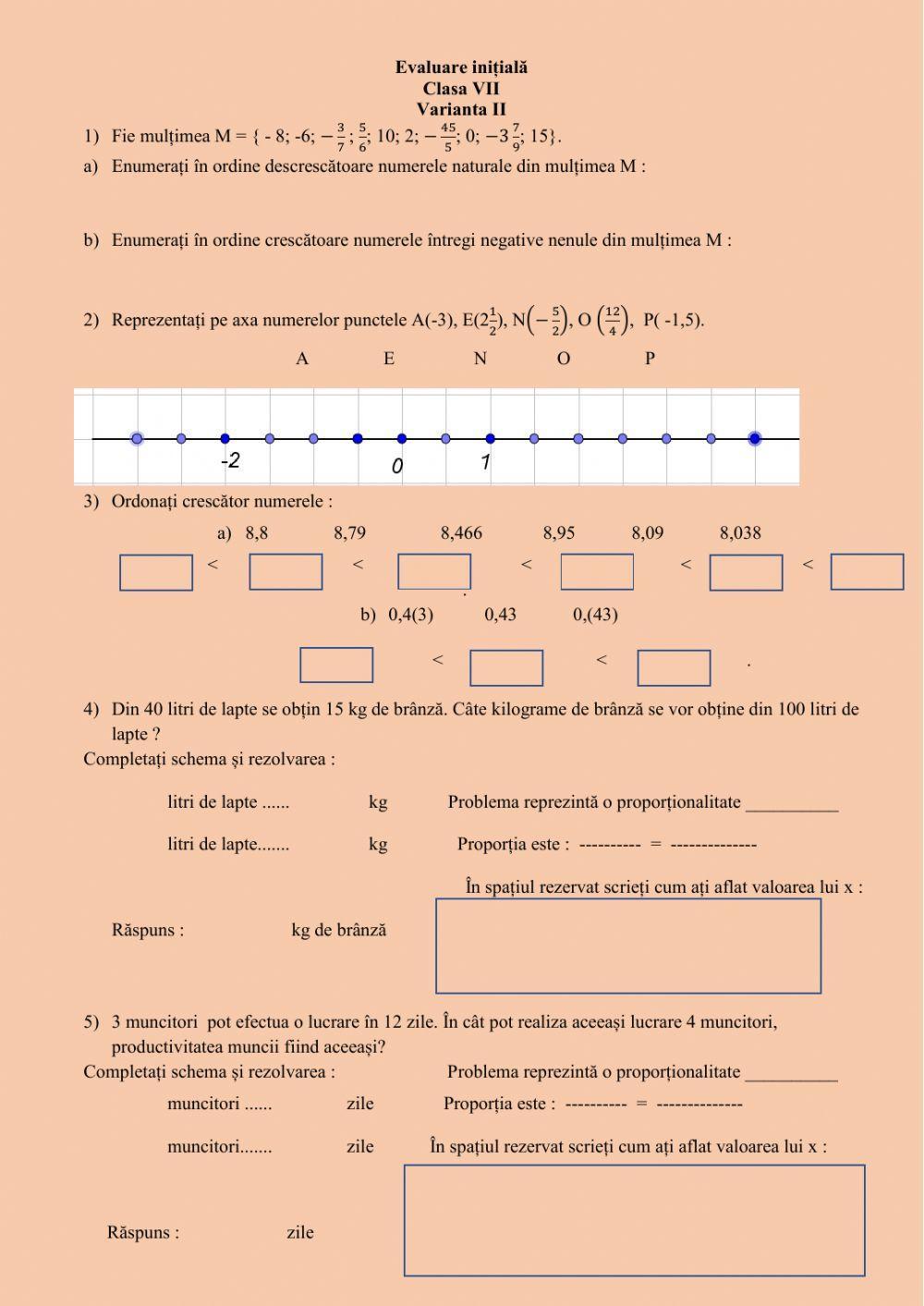 Evaluare inițială-clasaVII-Varianta II