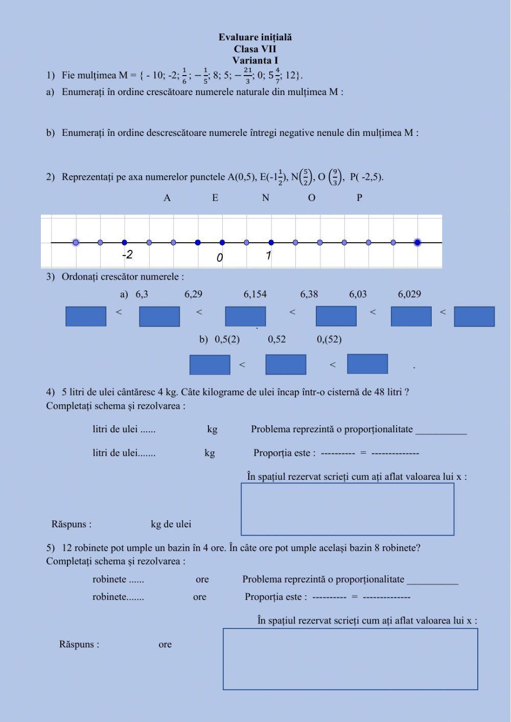Evaluare inițială-clasaVII-Varianta I Evaluare inițială-clasaVII-Varianta I