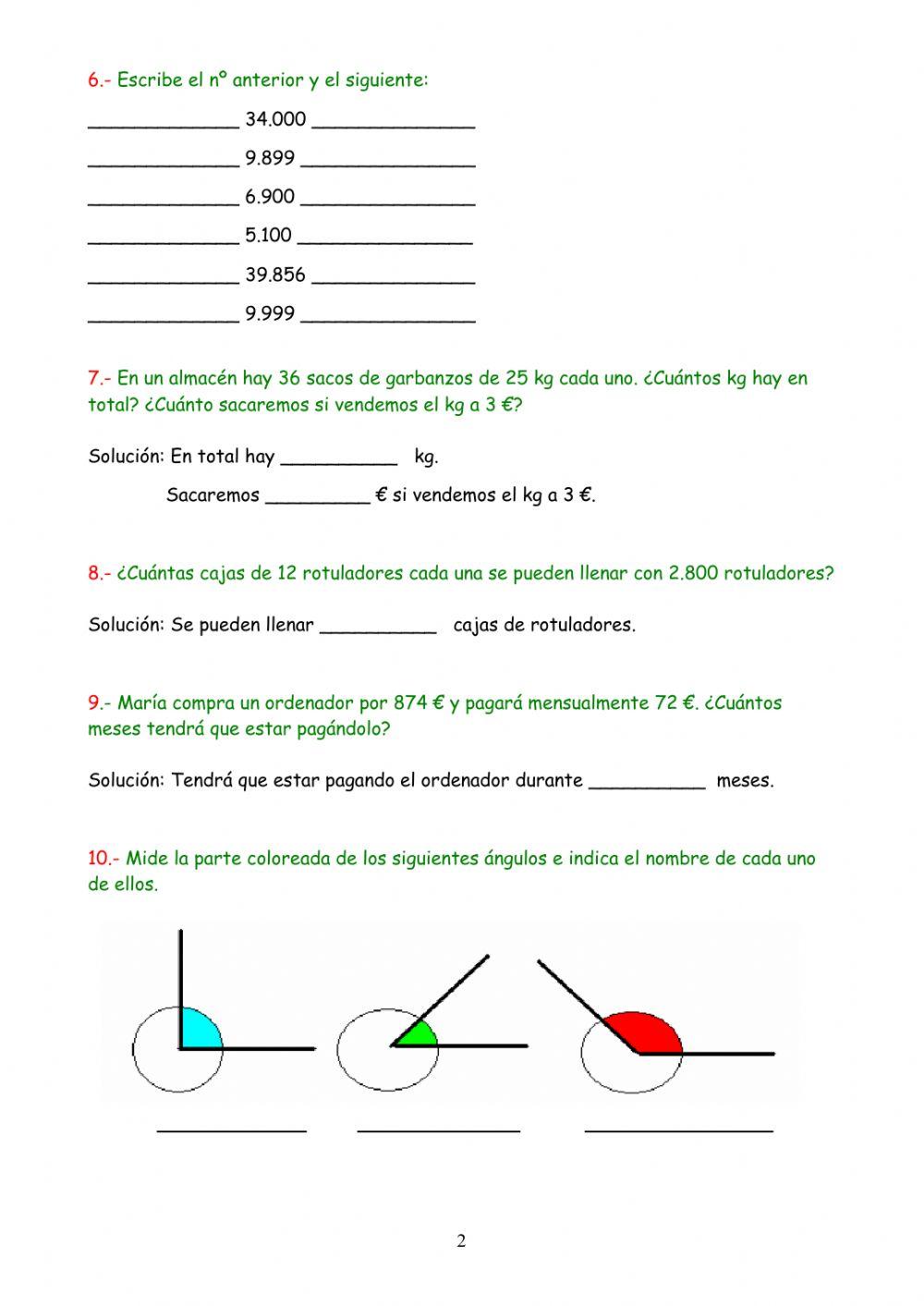 Evaluación inicial Matemáticas 6º