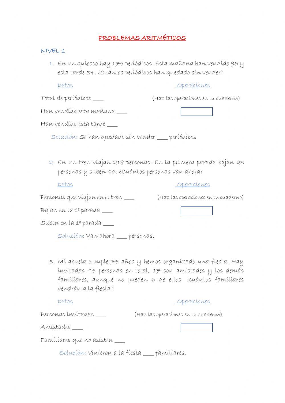 Problemas Aritméticos Nivel 1