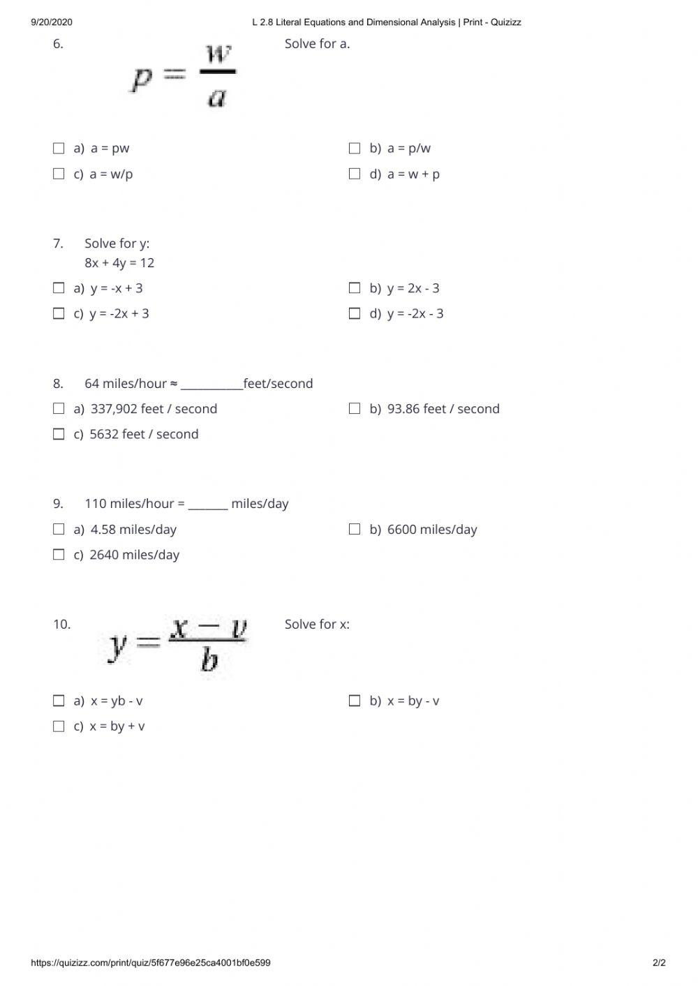Literal equations and dimensional analysis