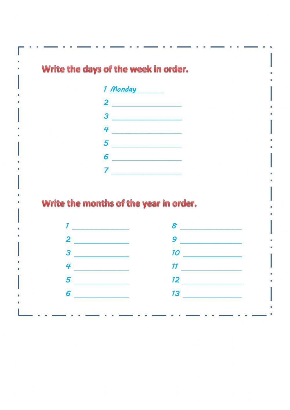 Days and months exercise for 3rd / 4th | Live Worksheets