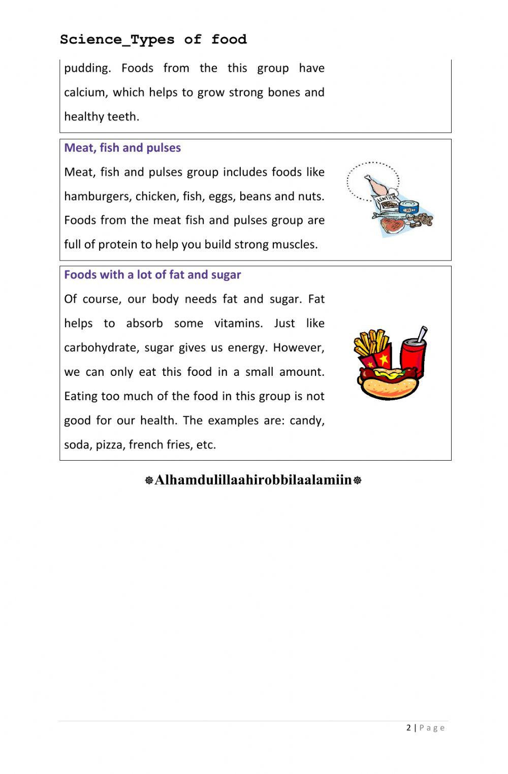 Science type of foods' note