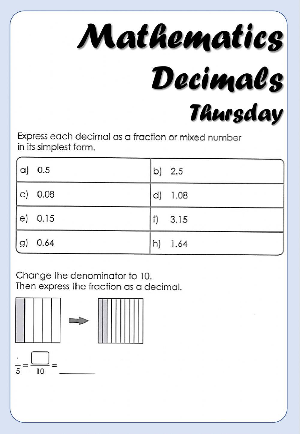 Mathematics - 4B - Decimals I