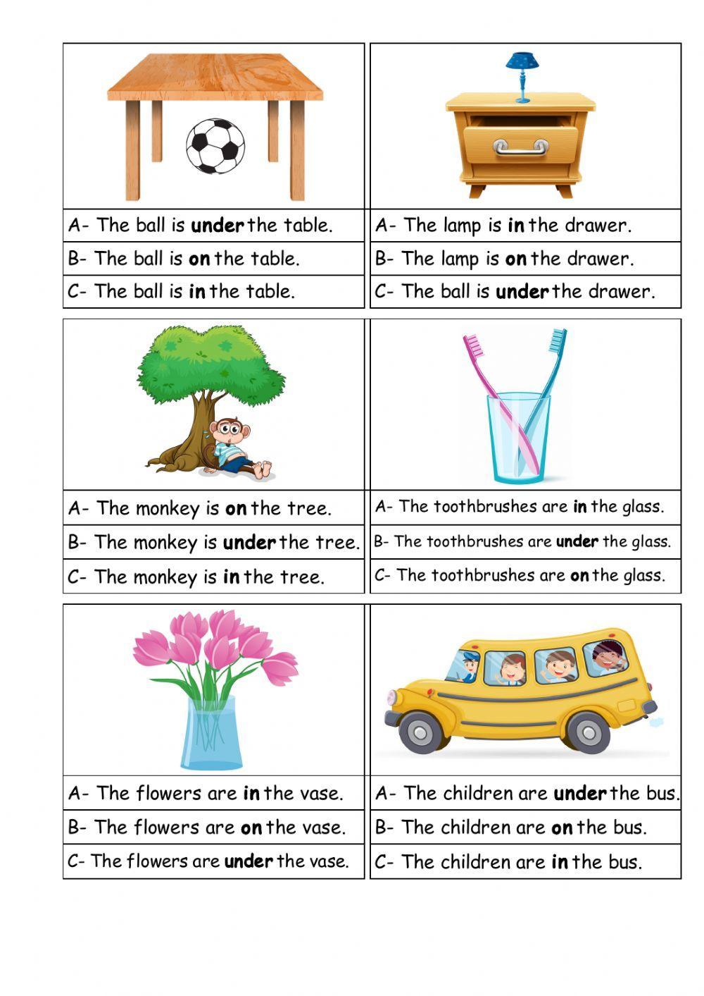 In on under multiple choice In on under multiple choice