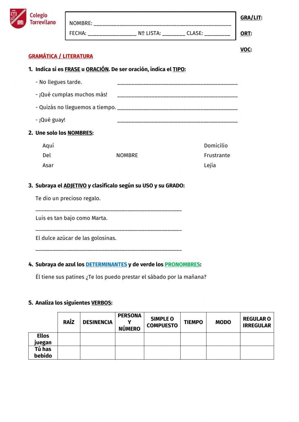 Evaluación Inicial Lengua 6º