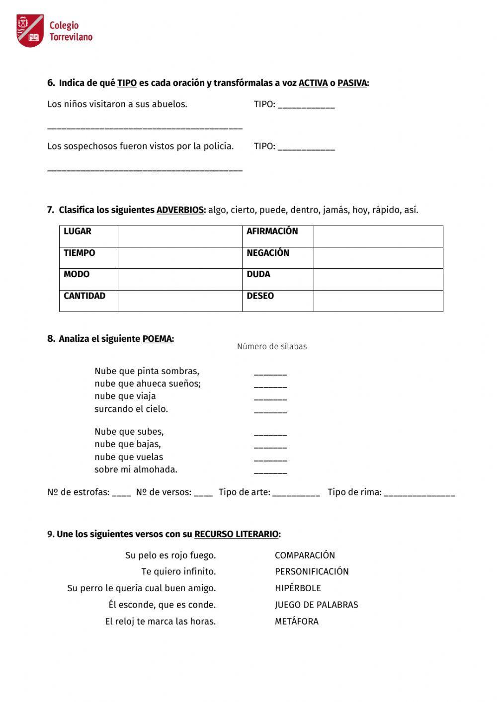 Evaluación Inicial Lengua 6º