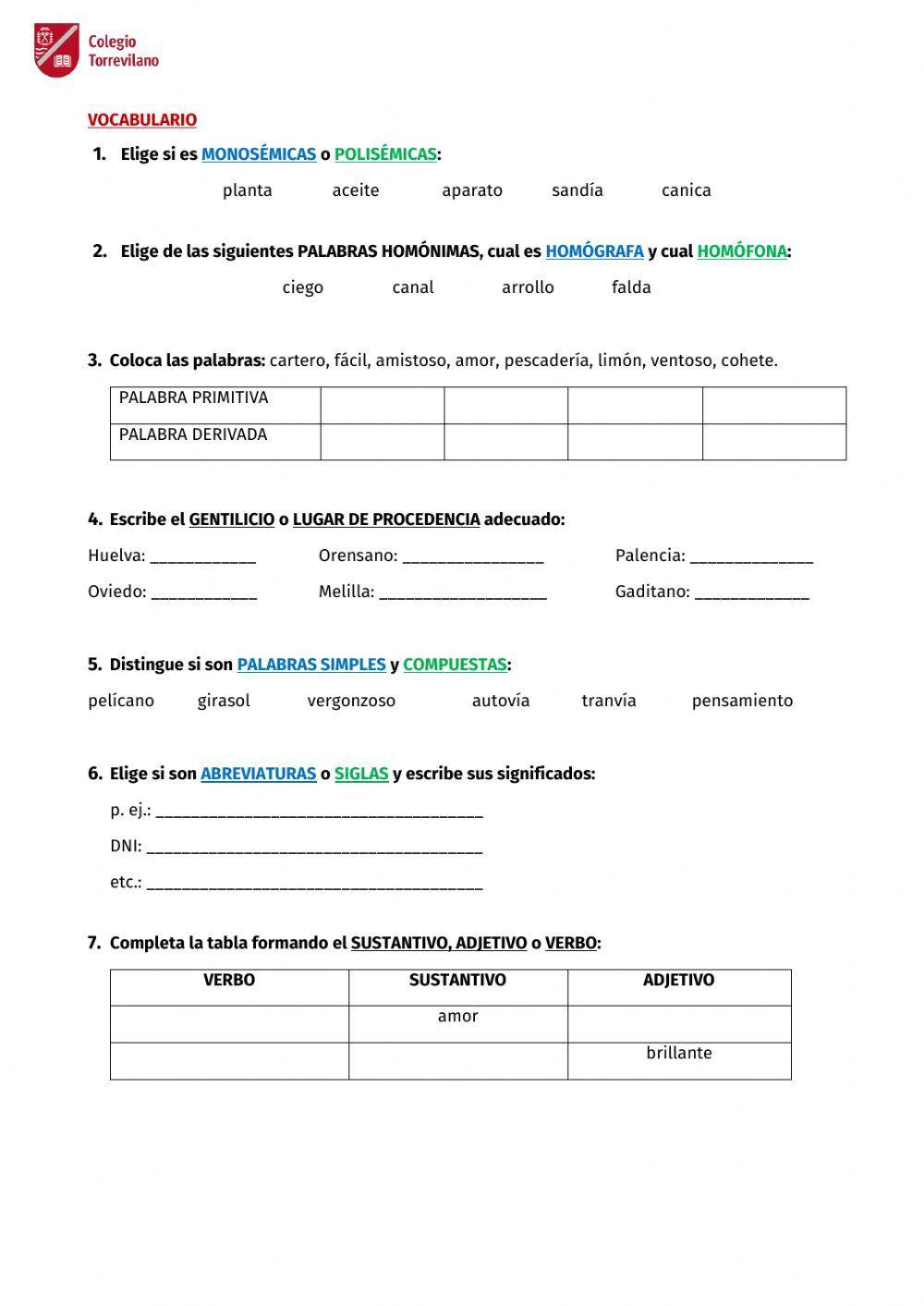 Evaluación Inicial Lengua 6º worksheet | Live Worksheets
