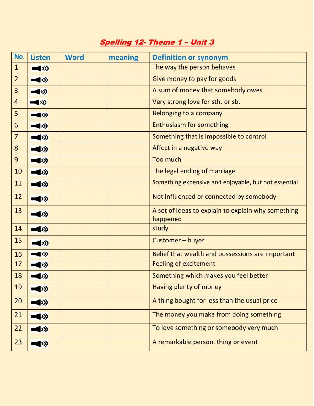 Spelling 12- theme 1 A - unit 3