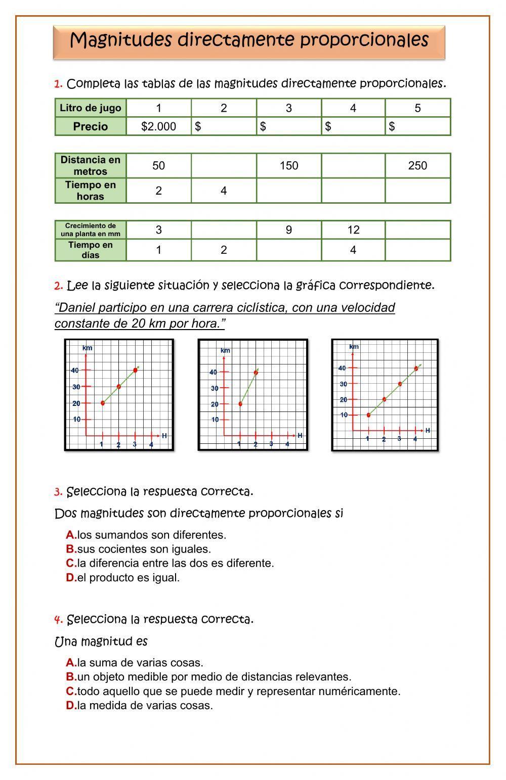 Magnitudes directamente proporcionales