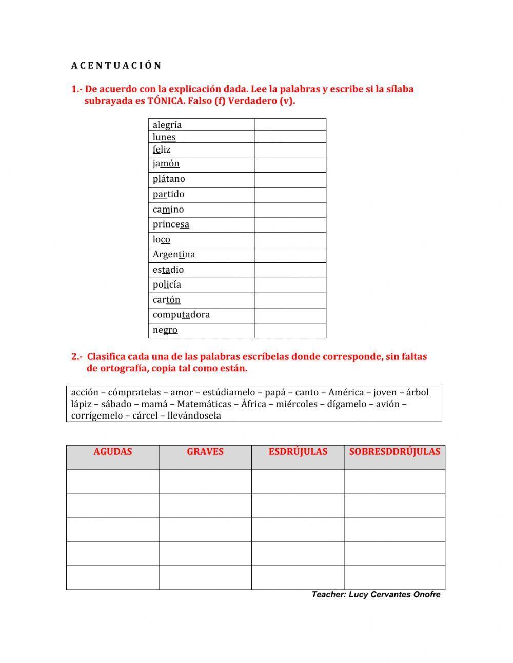 Clasificación de palabras