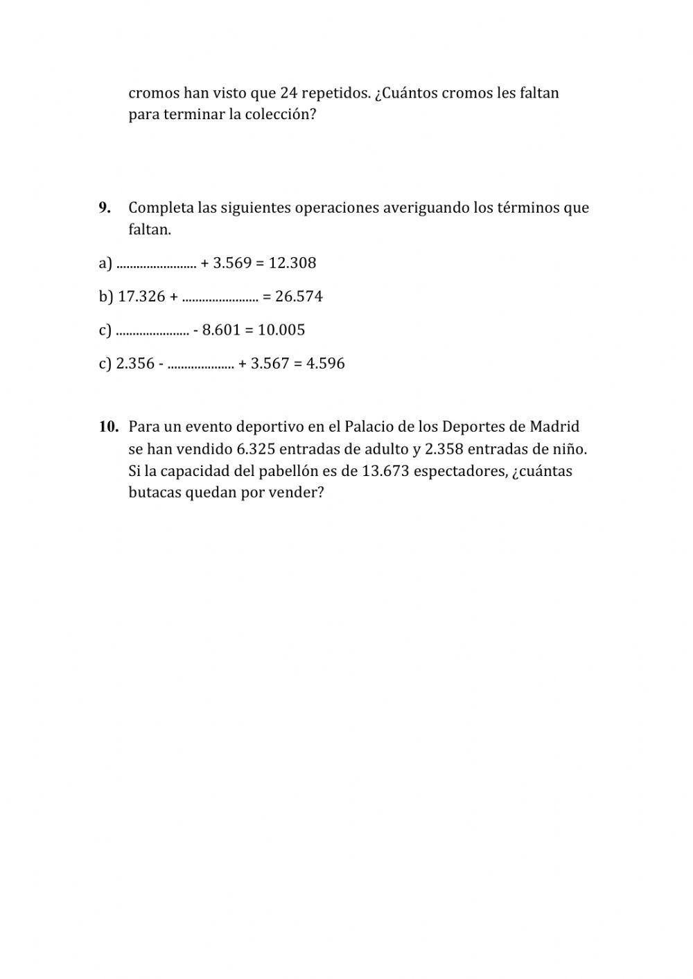 Evaluacion inicial matematicas 5º