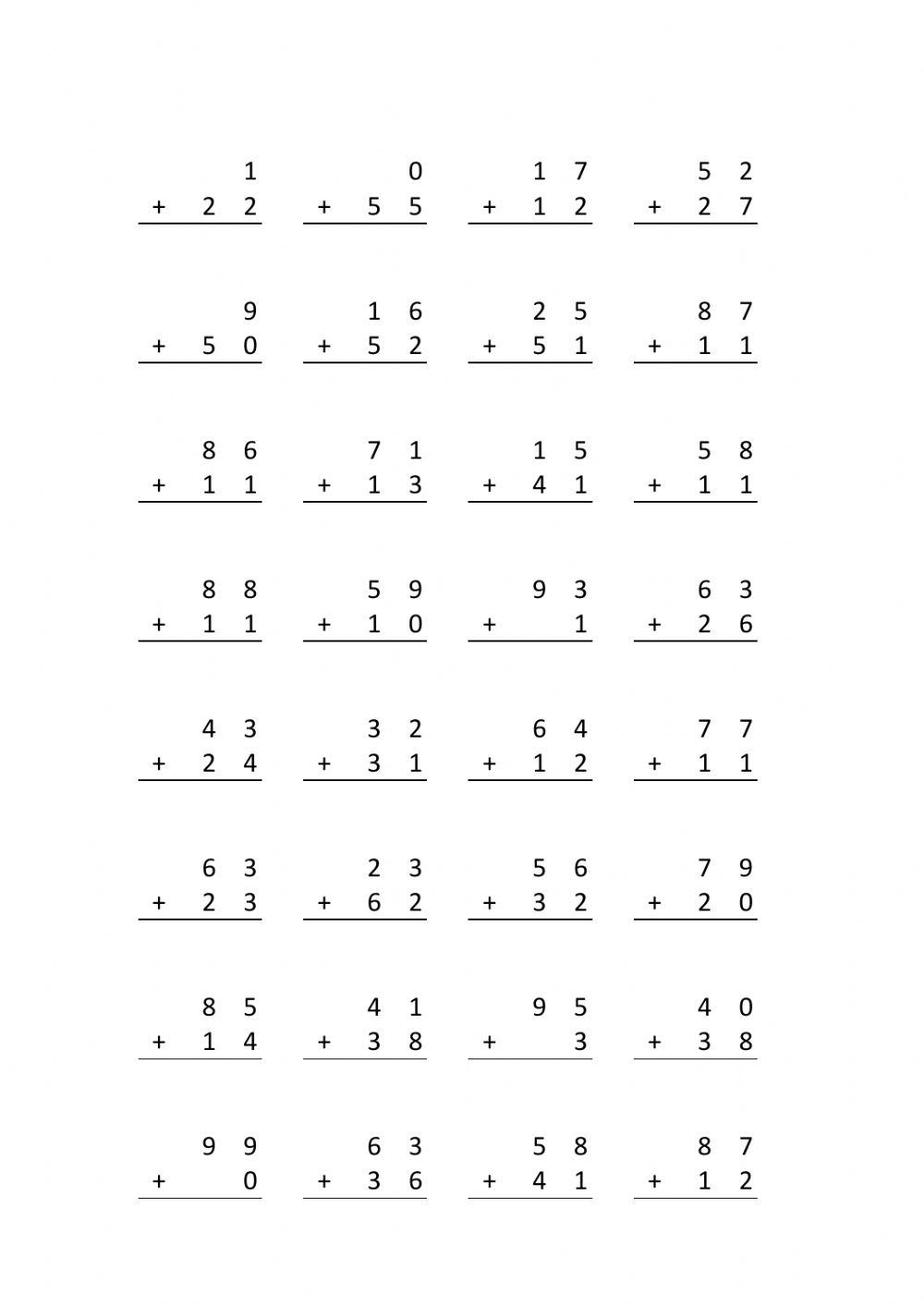 69 páginas de sumas sin llevada para imprimir