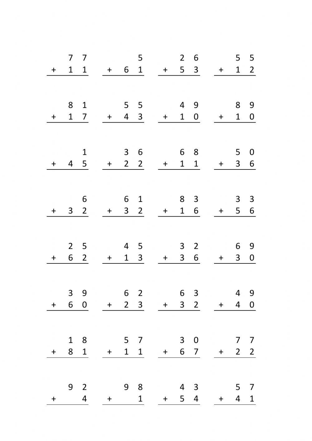 69 páginas de sumas sin llevada para imprimir
