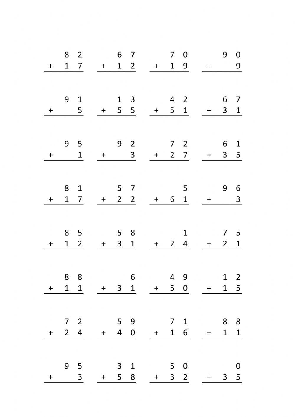 69 páginas de sumas sin llevada para imprimir