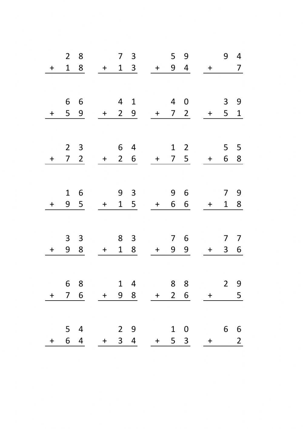 260 páginas de sumas con llevada para imprimir