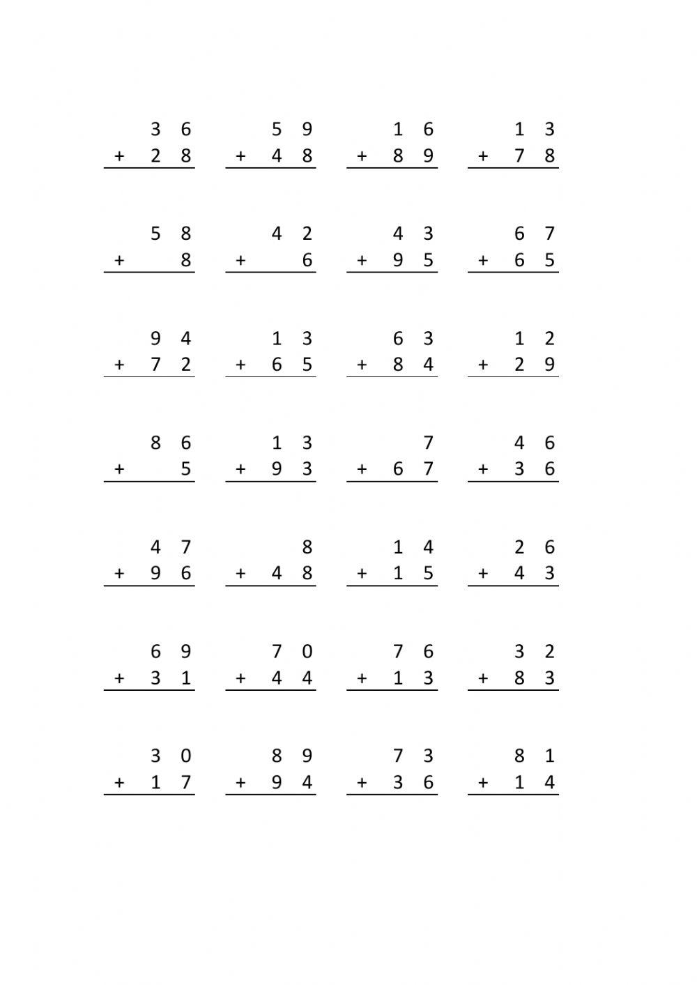 260 páginas de sumas con llevada para imprimir