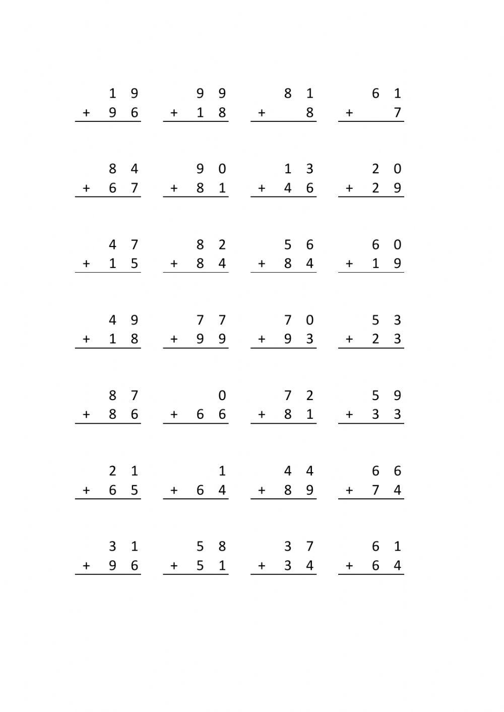 260 páginas de sumas con llevada para imprimir