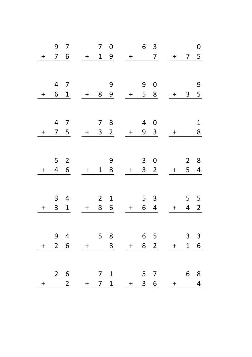 260 páginas de sumas con llevada para imprimir