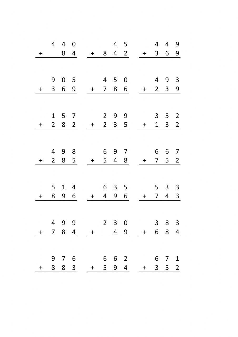 260 páginas de sumas con llevada de 3 dígitos para imprimir