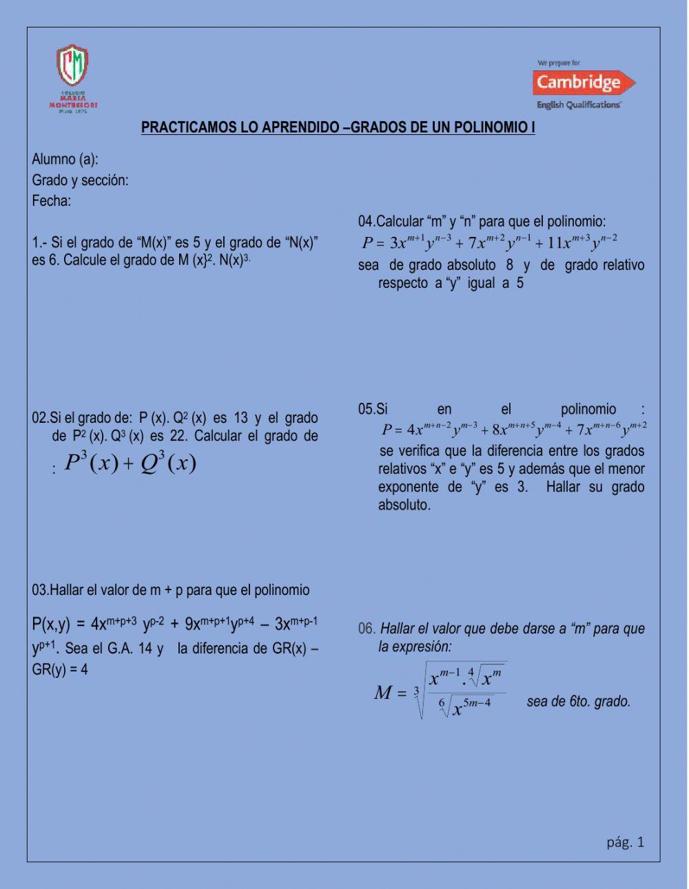 Grados de un polinomio i Grados de un polinomio i