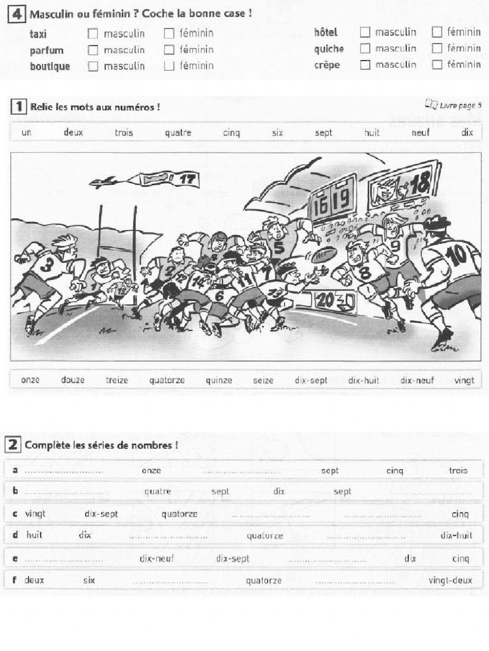 Numeros masculin feminin materiel scolaire