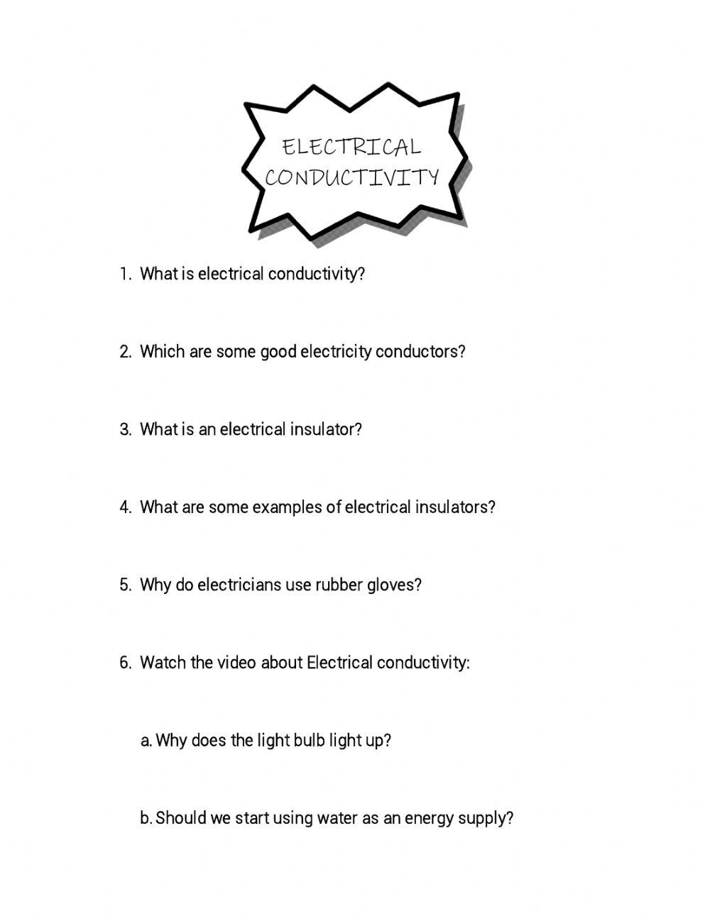 Electrical Conductivity worksheet Live Worksheets