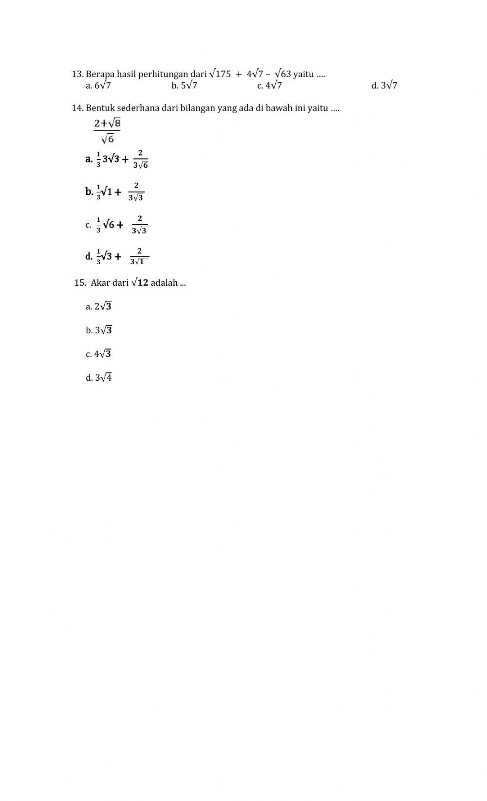 Ulangan I matematika 9