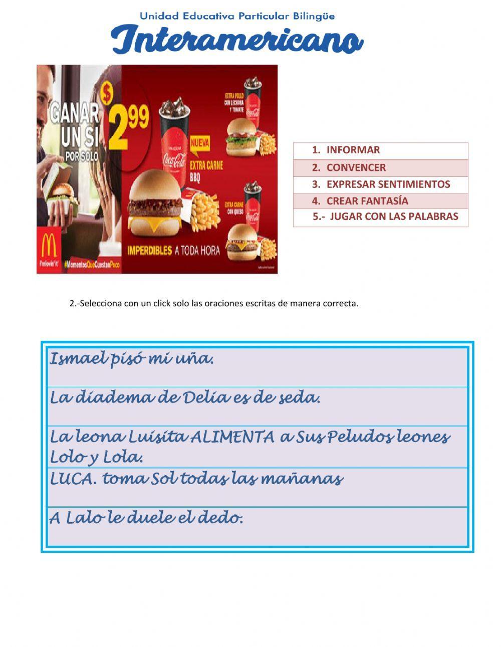 actividad intención comunicativa de un texto 3ero