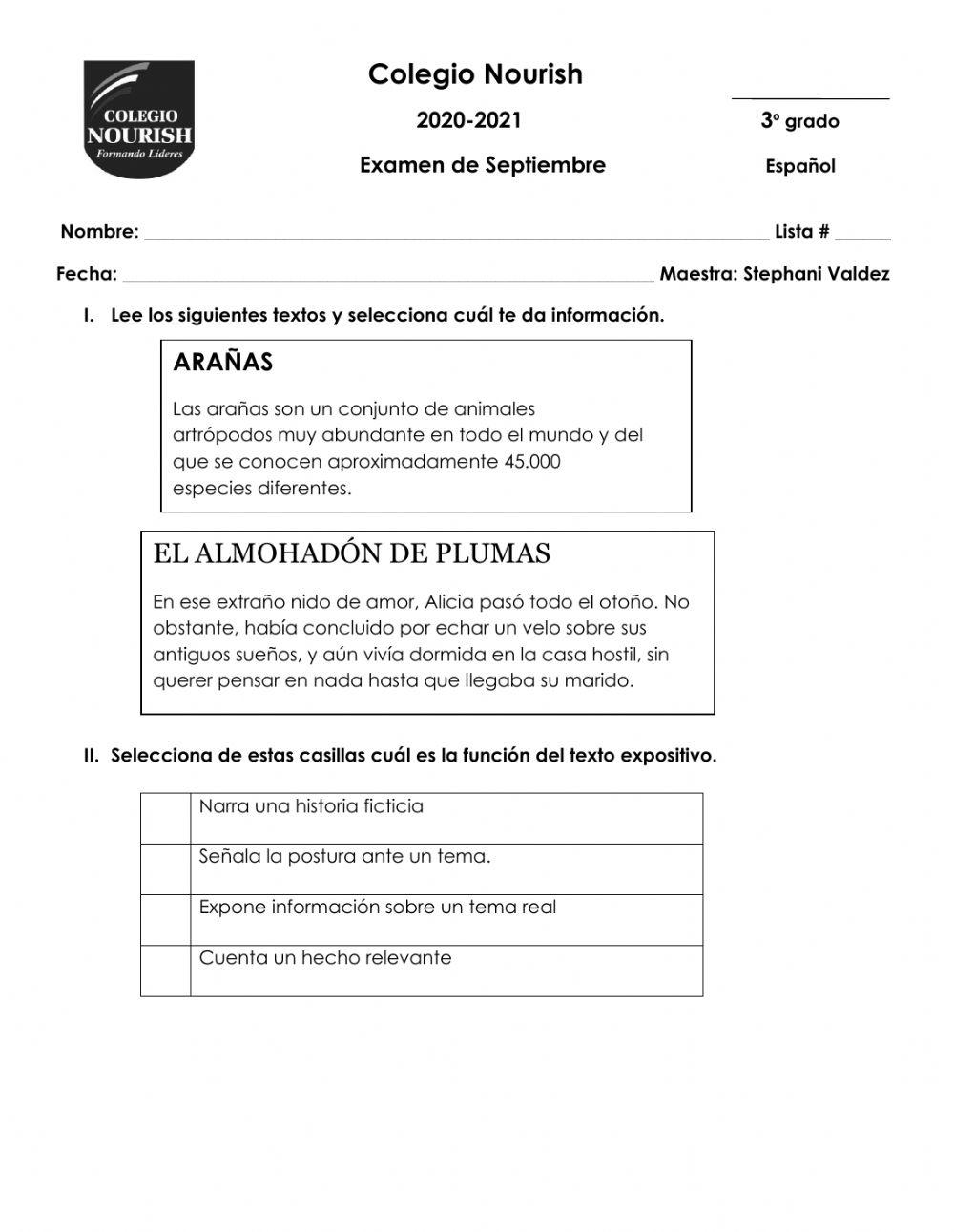Examen de español 3°
