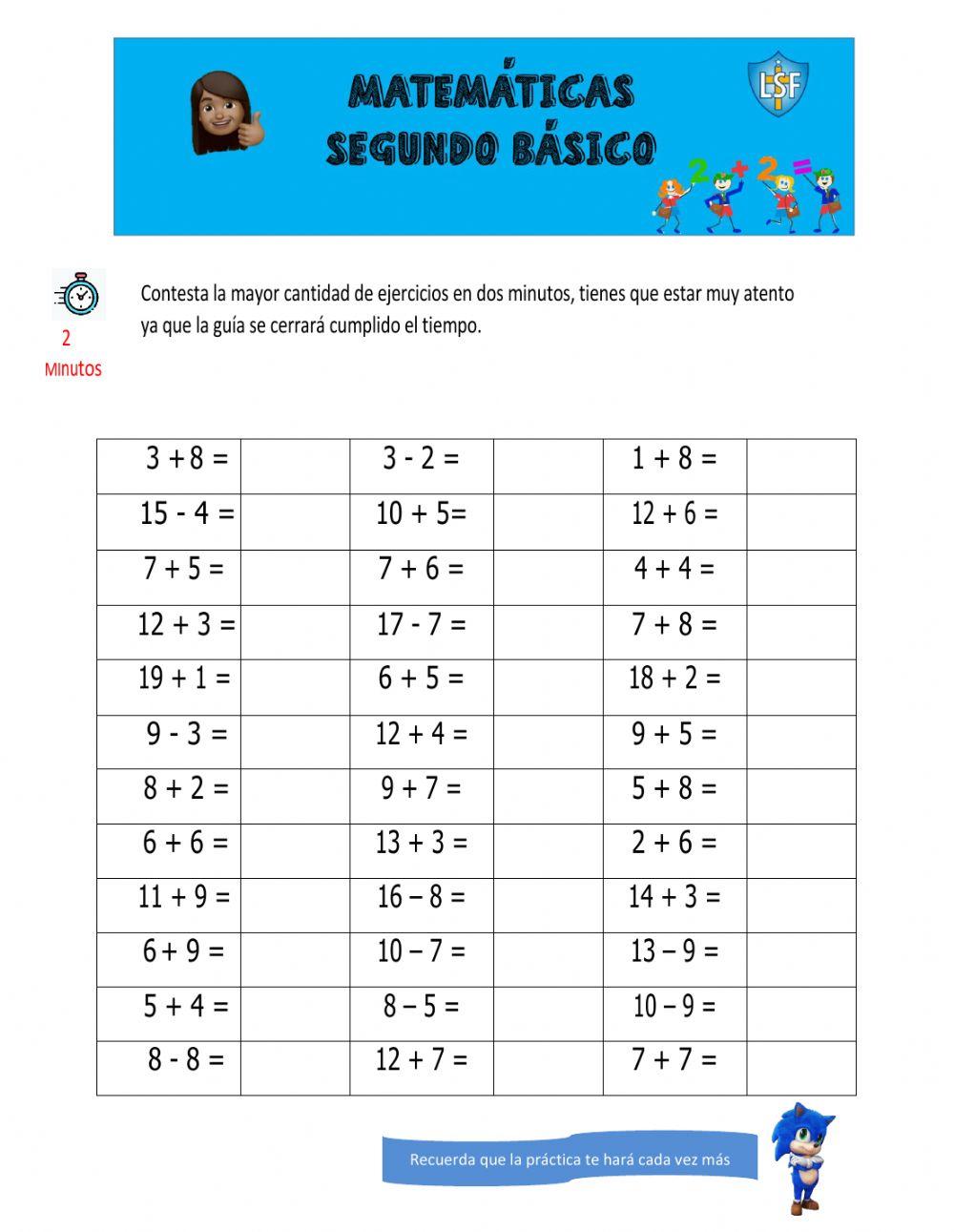 Cálculo mental 2 minutos