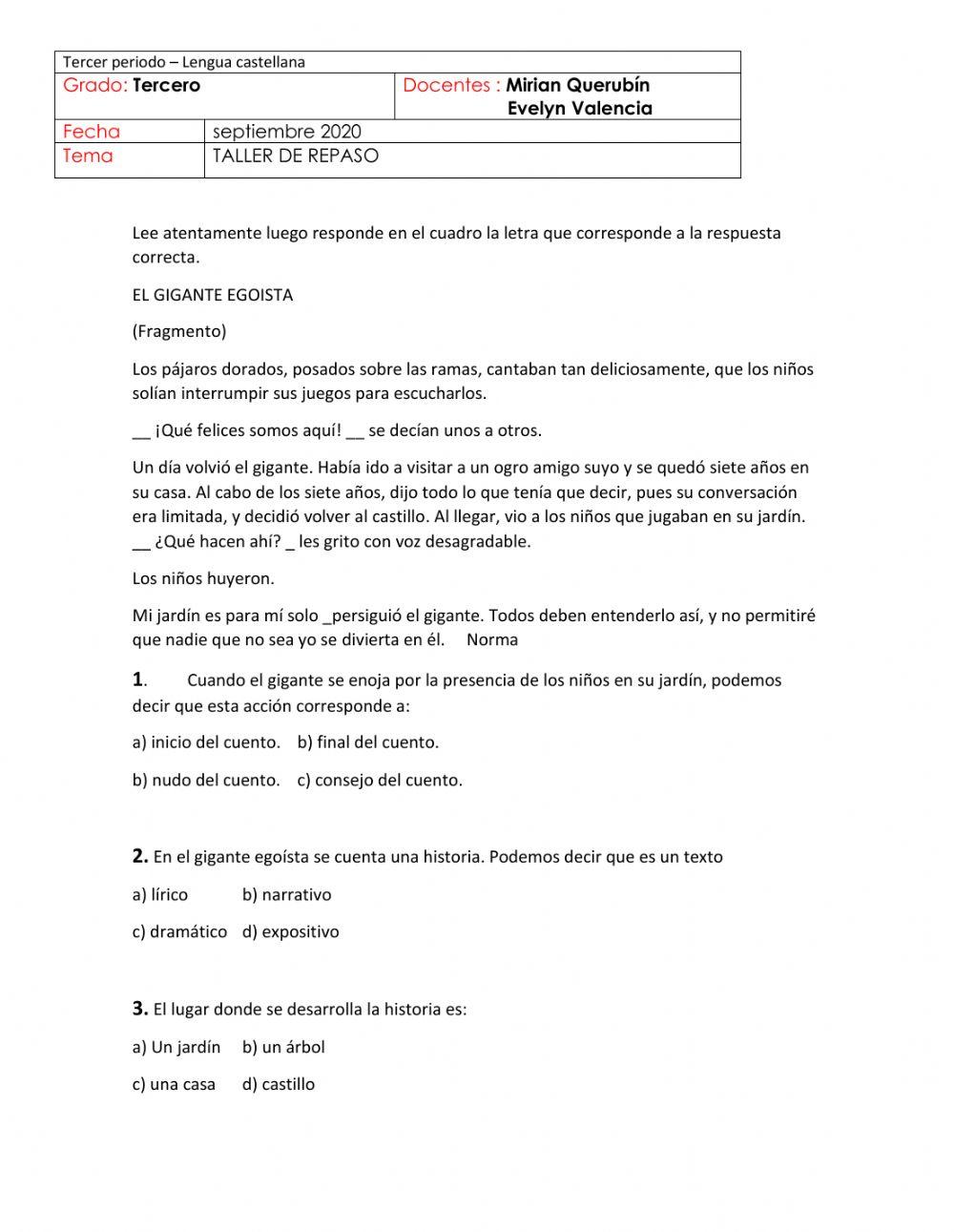 Taller evaluativo 3ro, 3 periodo