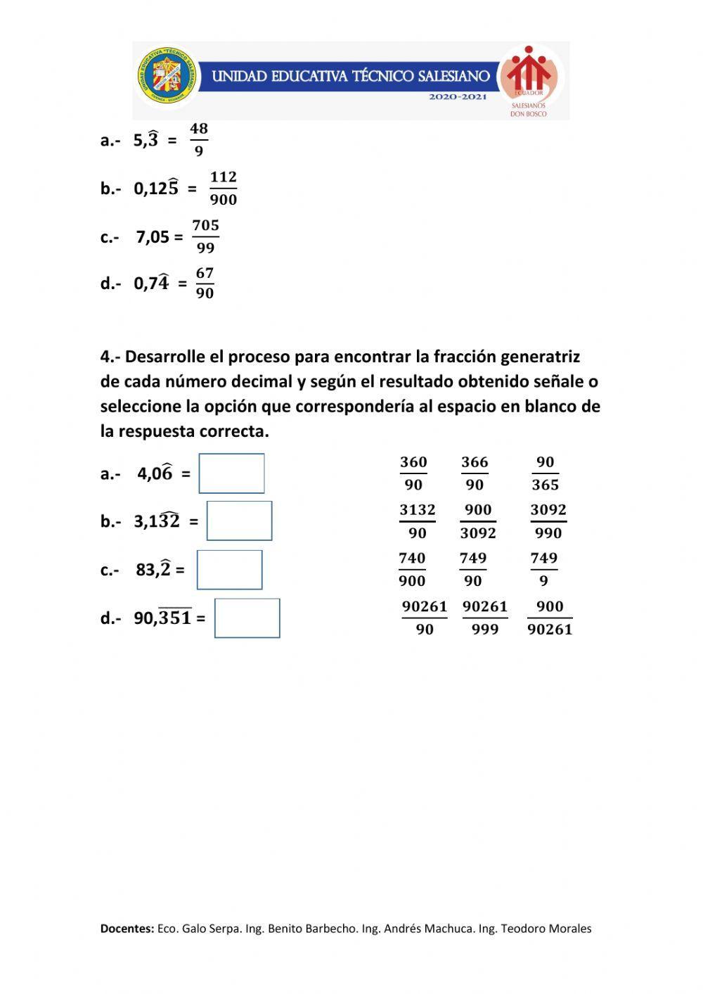 Fracción a decimal y Fracción generatriz