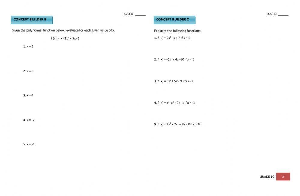 Worksheet 4 Identifying and Evaluating Polynomial