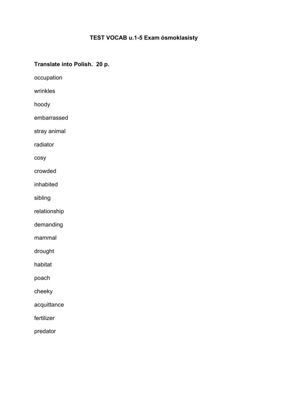 Test egzamin 8klasisty unit 1-5