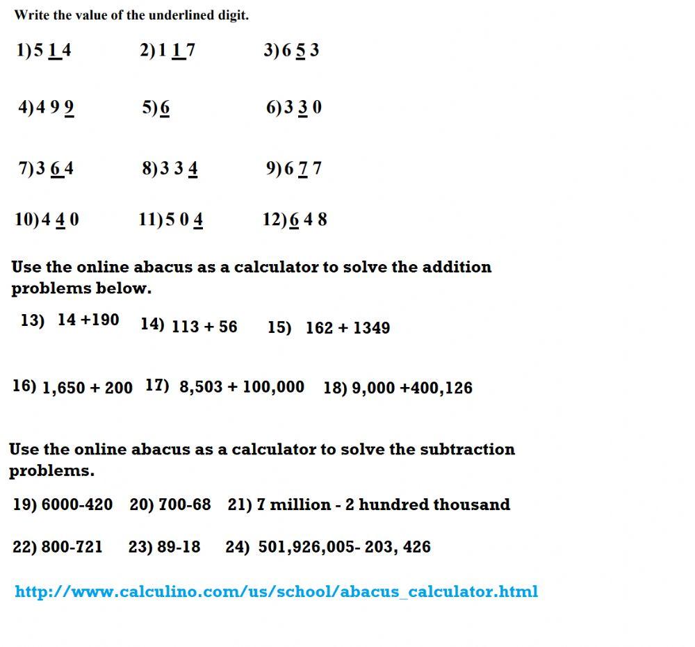 Place value worksheet