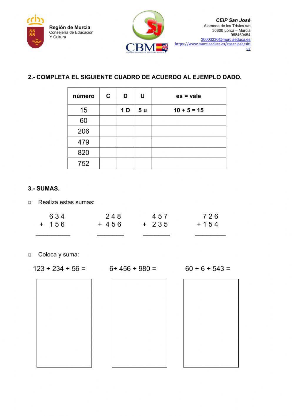 Evaluación de Matemáticas 3.º de Primaria
