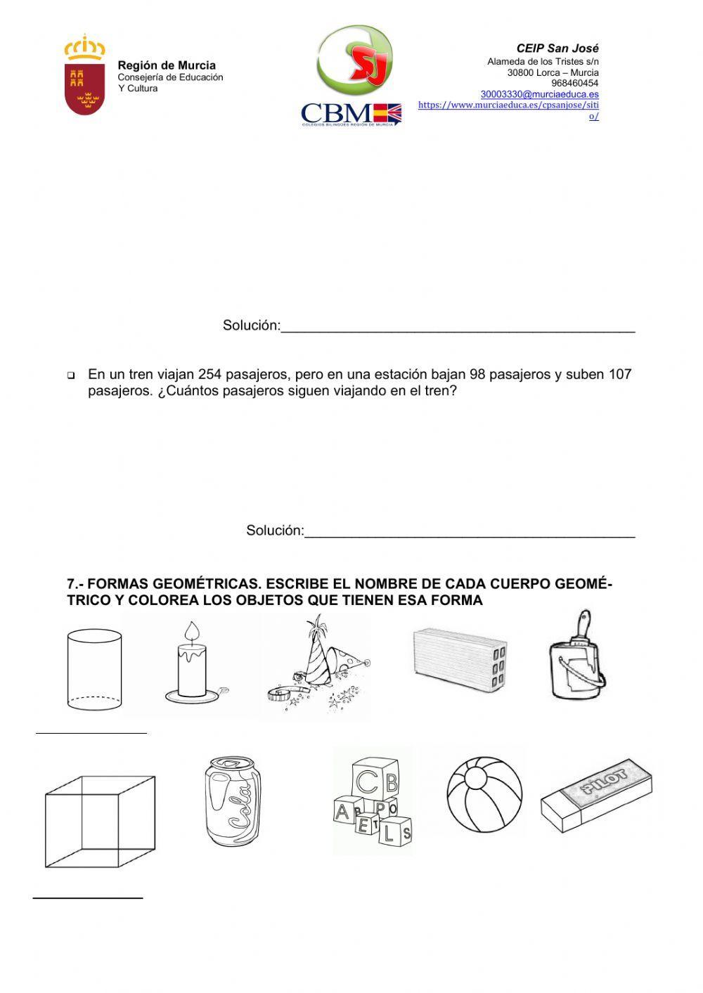 Evaluación de Matemáticas 3.º de Primaria