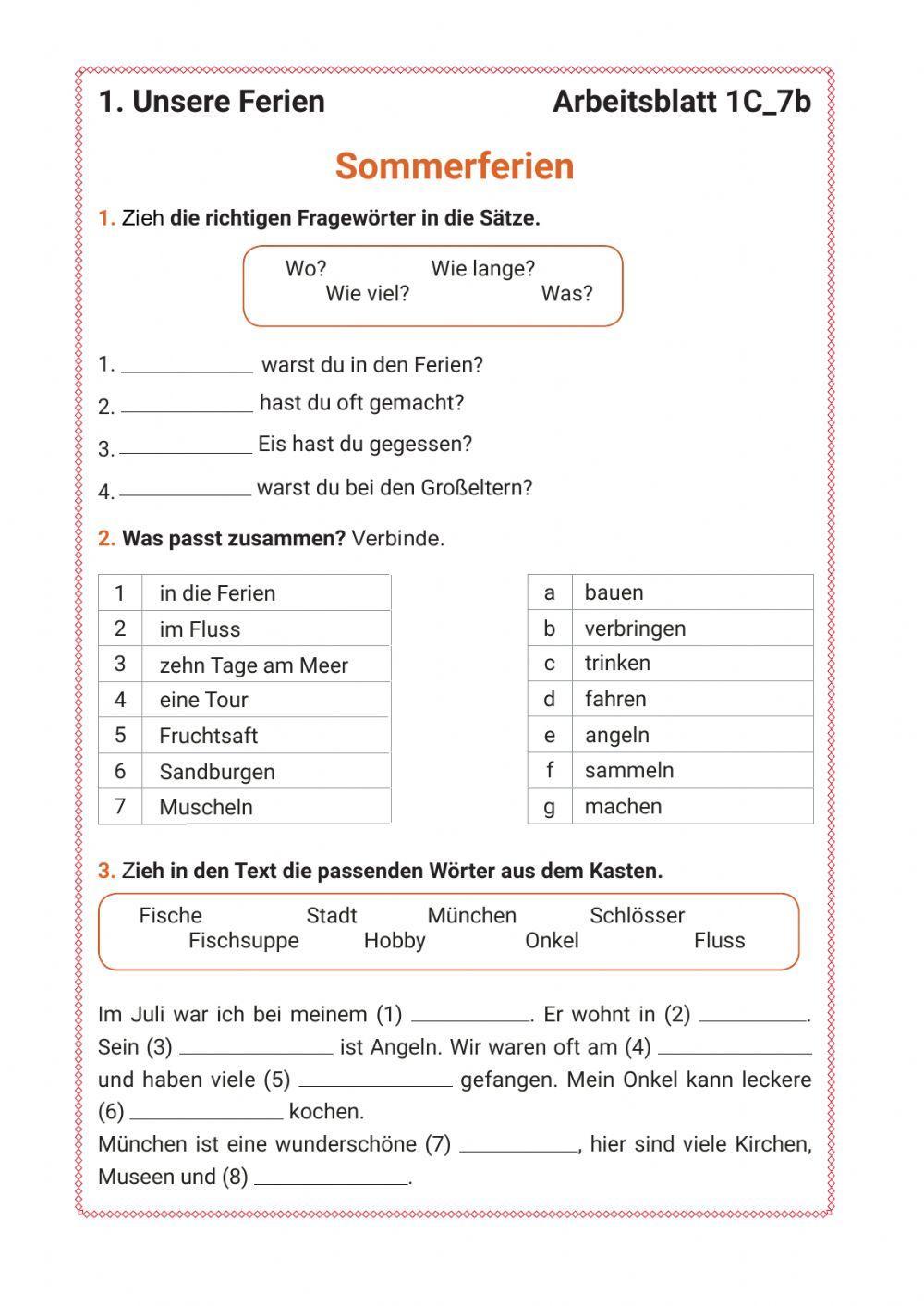 Deutsch-5-1.Unsere Ferien-Arbeitsblatt  1C-7b