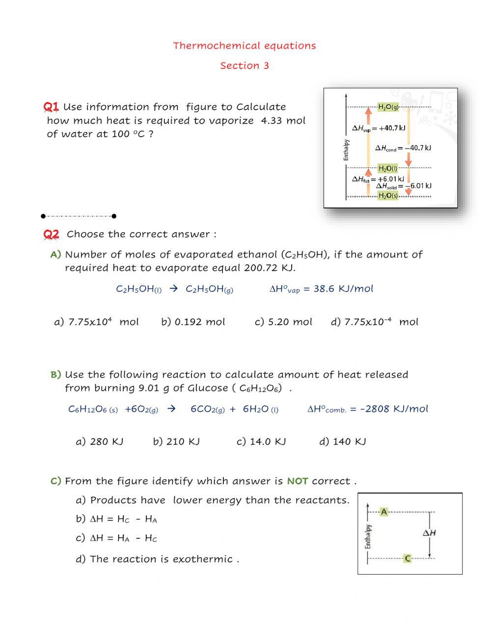 Thermochemical Equations Worksheets