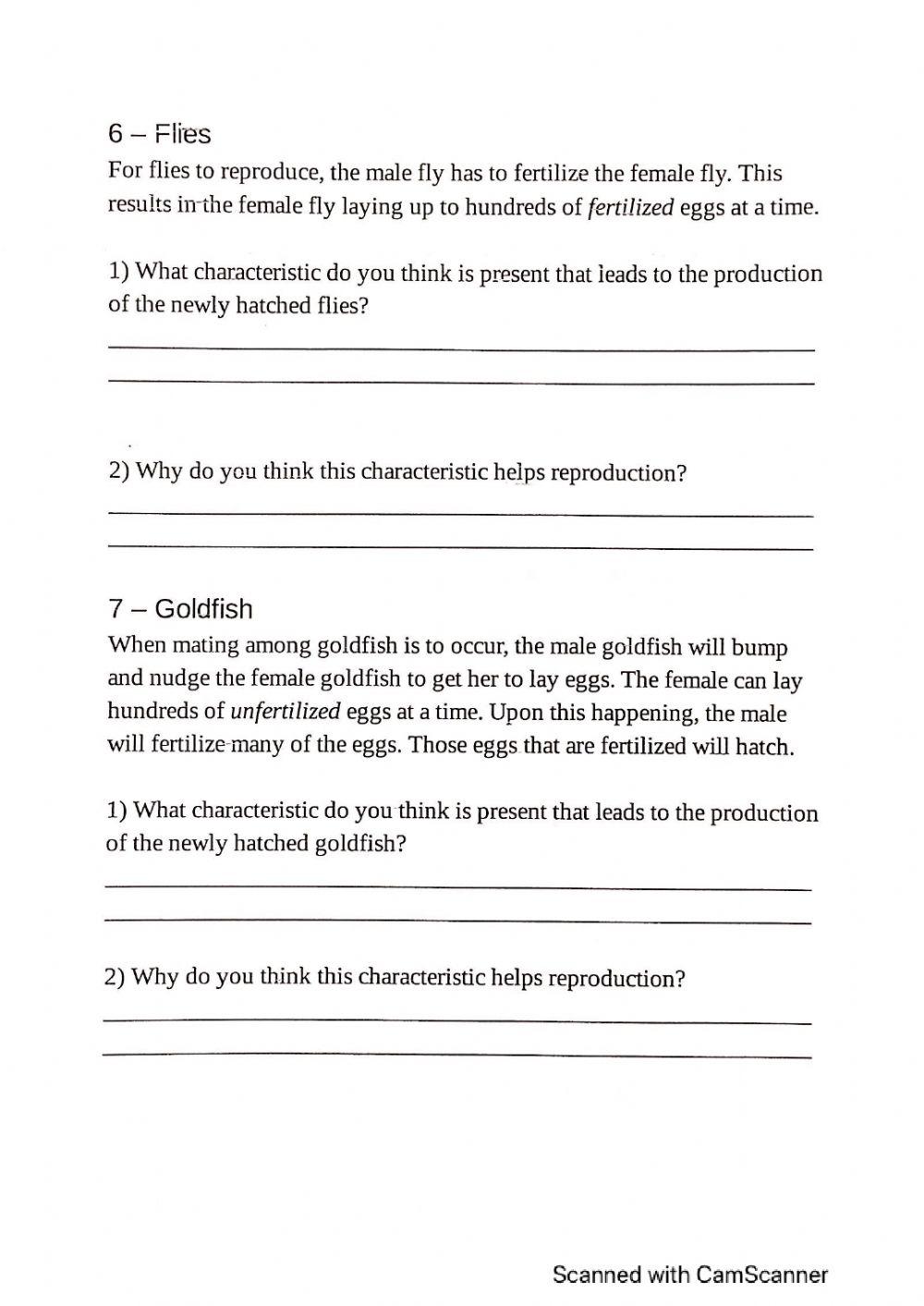 Plant and Animal Behavior scenarios